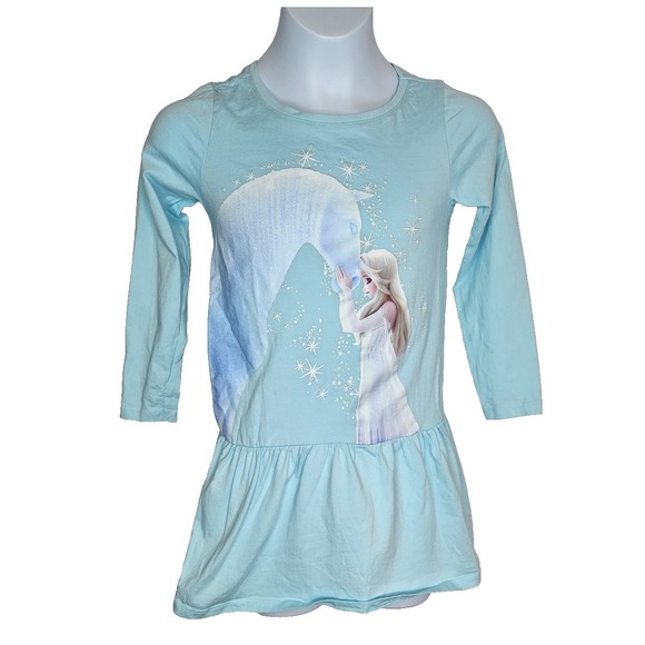 Disney Other - Disney‎ Frozen Elsa Blue Peplum Dress Girls M 7/8 Sparkle Graphic Princess